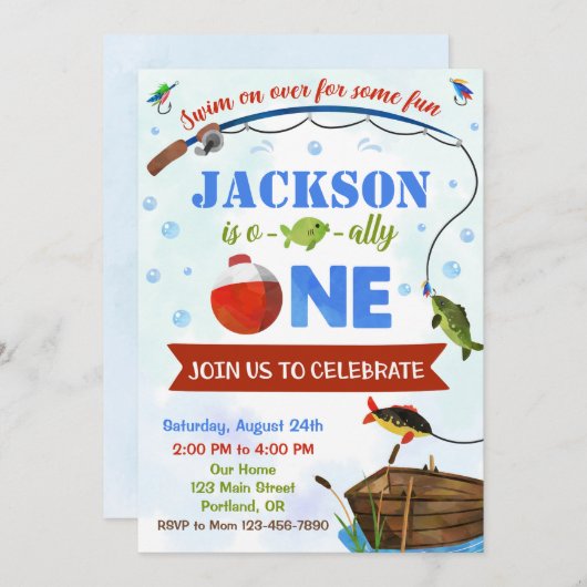 Jongen Oishally ONE verjaardagsuitnodiging O-fish- Kaart (Voorkant / Achterkant)