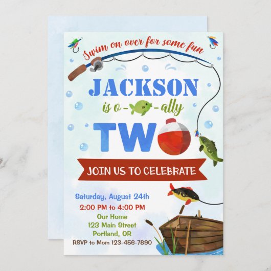 Jongen Oishally TWO jarig uitnodiging O-fish-al (Voorkant / Achterkant)