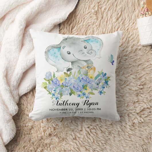Jongen Olifant Baby Geboorte Stats Kussen (Deken)