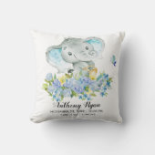 Jongen Olifant Baby Geboorte Stats Kussen (Voorkant)