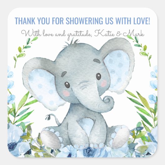 Jongen Olifant Baby Shower Favor Stickers (Voorkant)