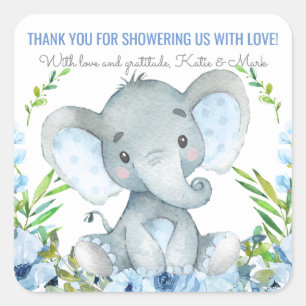 Jongen Olifant Baby Shower Favor Stickers