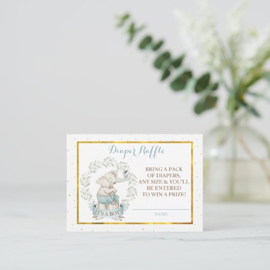 Jongen Olifant Baby shower Luier Raffle Informatiekaartje (Staand voorkant)