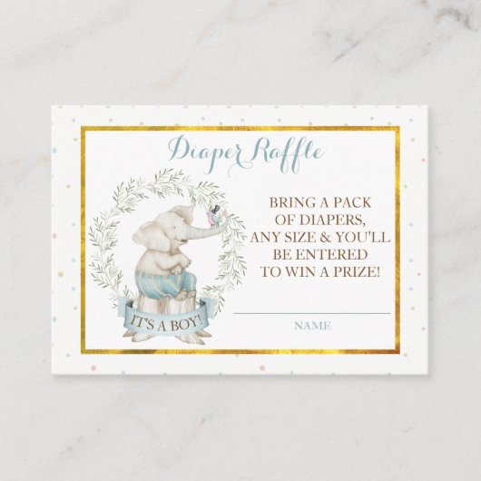 Jongen Olifant Baby shower Luier Raffle Informatiekaartje (Voorkant)