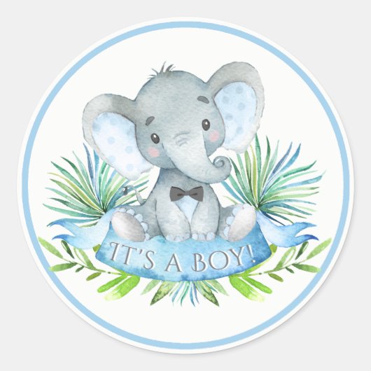 Jongen Olifant Baby Shower Stickers (Voorkant)