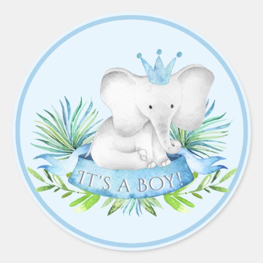 Jongen Olifant Baby Shower Stickers (Voorkant)