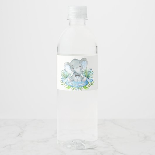 Jongen Olifant Baby Shower Waterfles Labels Etiket (Voorkant)