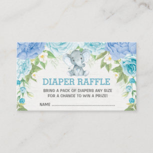 Jongen Olifant Blauw Bloemen Baby Luier Raffle Informatiekaartje