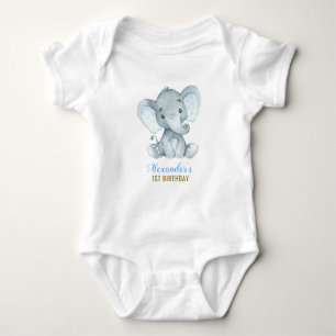 Jongen Olifant Blauw Bodysuit 1e Verjaardagsfeest