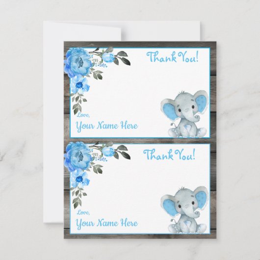 Jongen Olifant Blauw Twee per pagina Dank u kaarte Kaart (Voorkant)