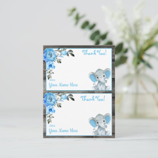 Jongen Olifant Blauw Twee per pagina Dank u kaarte Kaart (Staand voorkant)