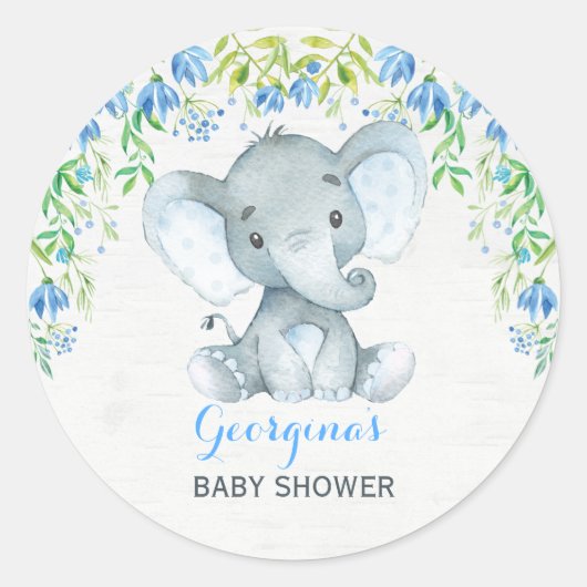 Jongen olifant dank u Sticker Baby shower gunsten (Voorkant)