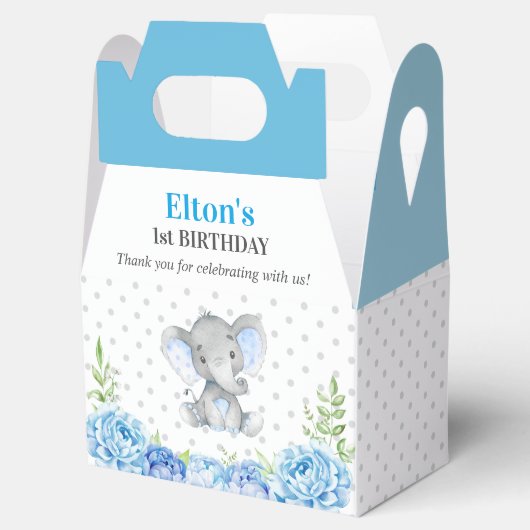 Jongen Olifant Eerste Verjaardagsfeestje Kleine Pi Bedankdoosjes (Geopend)