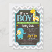 Jongen olifant en Giraffe Baby shower Uitnodiging (Voorkant)