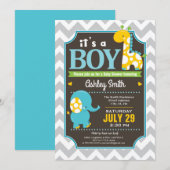Jongen olifant en Giraffe Baby shower Uitnodiging (Voorkant / Achterkant)