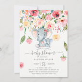 Jongen Olifant en Mam Roze Pioenrozen Baby shower Kaart (Voorkant)
