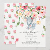 Jongen Olifant en Mam Roze Pioenrozen Baby shower Kaart (Voorkant / Achterkant)