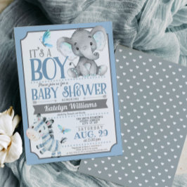Jongen Olifant en Zebra Baby shower Uitnodiging