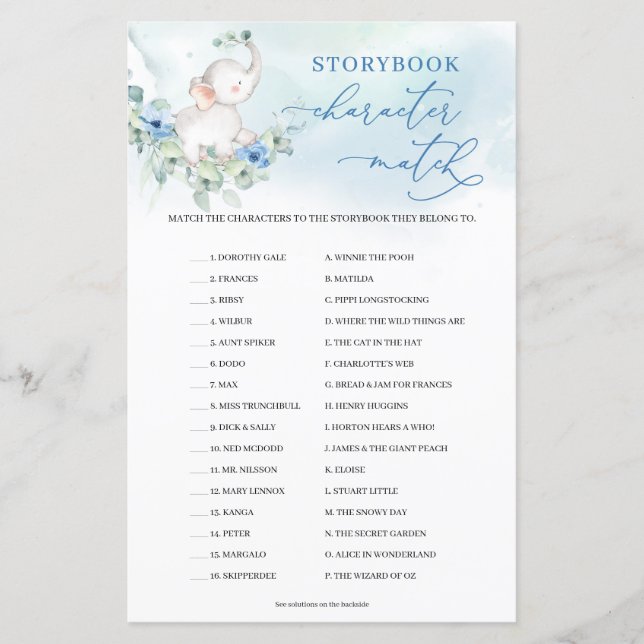 Jongen Olifant Eucalyptus Storybook Karakter Match (Voorkant)