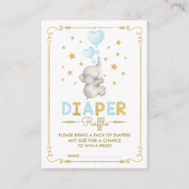 Jongen Olifant Luier Raffle Blauw Goud Baby Insert Informatiekaartje