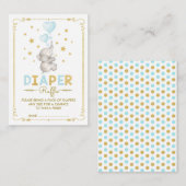 Jongen Olifant Luier Raffle Blauw Goud Baby Insert Informatiekaartje (Voorkant / Achterkant)