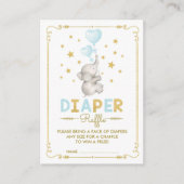 Jongen Olifant Luier Raffle Blauw Goud Baby Insert Informatiekaartje (Voorkant)