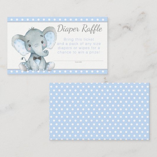 Jongen Olifant Luier Raffle Tickets Informatiekaartje (Voorkant / Achterkant)