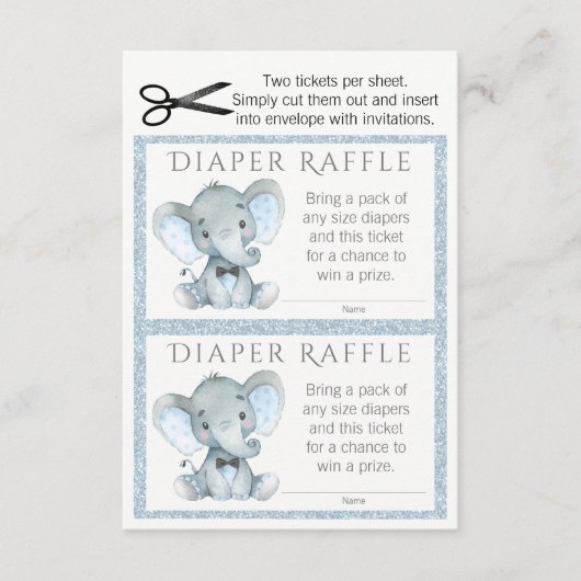 Jongen Olifant Luier Raffle Tickets Informatiekaartje (Voorkant)