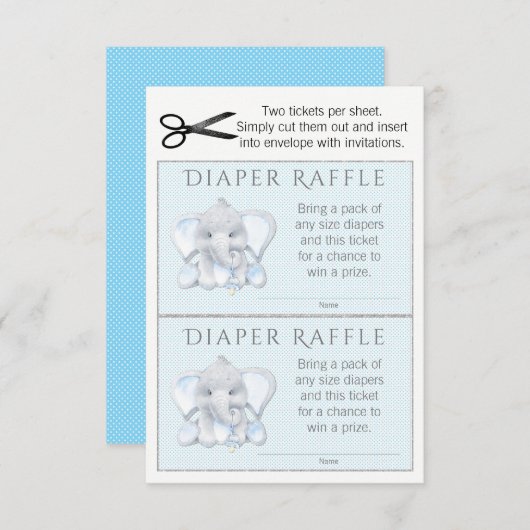 Jongen Olifant Luier Raffle Tickets Kaart (Voorkant / Achterkant)