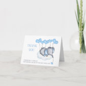 Jongen Olifant op Cloud Blue Balloon Baby shower Bedankkaart (Voorkant)