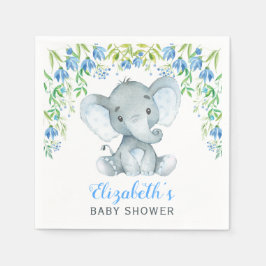 Jongen Olifant Papier Servet Blauw Bloemen Baby sh