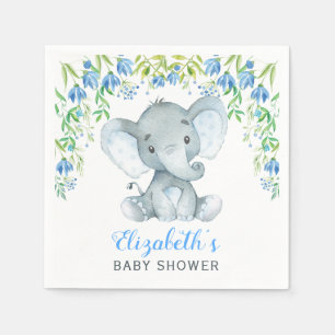 Jongen Olifant Papier Servet Blauw Bloemen Baby sh