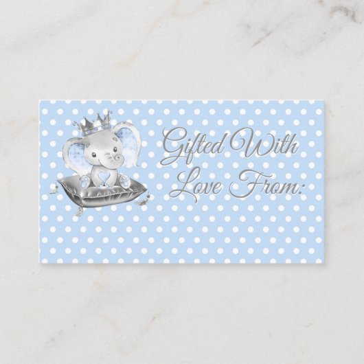 Jongen olifant prins display douche informatiekaartje (Achterkant)