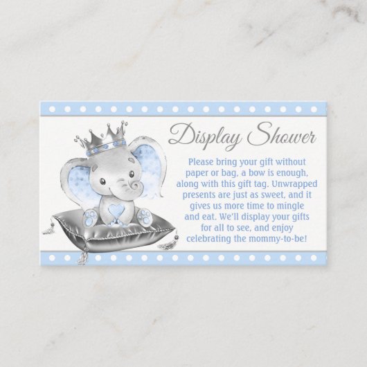 Jongen olifant prins display douche informatiekaartje (Voorkant)