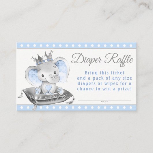 Jongen Olifant Prins Luier Raffle Tickets Informatiekaartje (Voorkant)