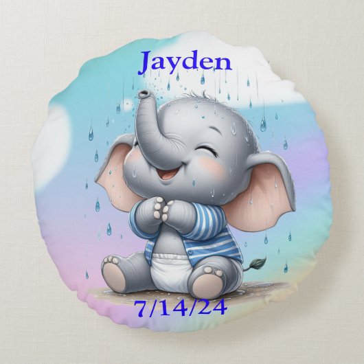 Jongen Olifant Rond Kussen (Achterkant)