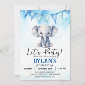 Jongen Olifant Verjaardagsfeestje Kaart (Voorkant)