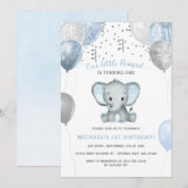 Jongen Olifant Waterverf Ballonnen 1e Verjaardag Kaart (Voorkant / Achterkant)