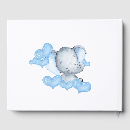 Jongen Olifant Wit en Blauw Baby shower Gastenboek (Achterkant)