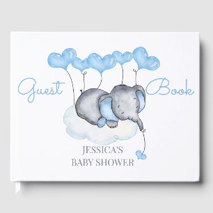 Jongen Olifant Wit en Blauw Baby shower Gastenboek
