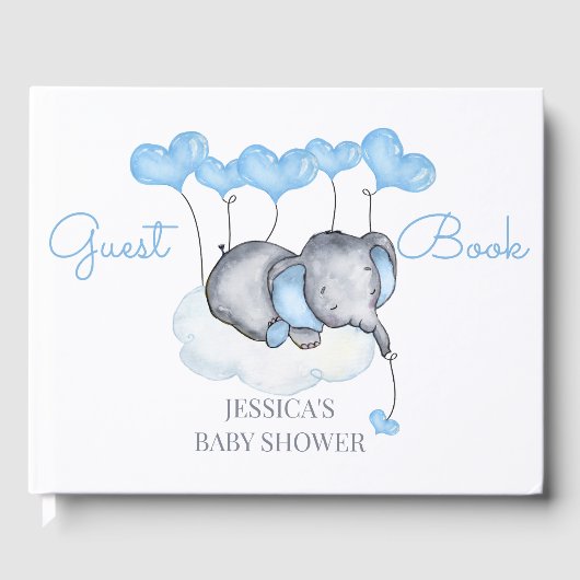 Jongen Olifant Wit en Blauw Baby shower Gastenboek (Voorkant)