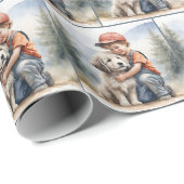 Jongen omhelst hond in waterverf cadeaupapier (Rol Hoek)
