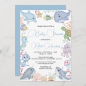 Jongen onder het Baby shower van de Waterverf Zee  Kaart (Voorkant / Achterkant)