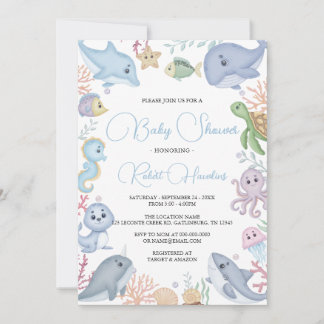 Jongen onder het Baby shower van de Waterverf Zee  Kaart