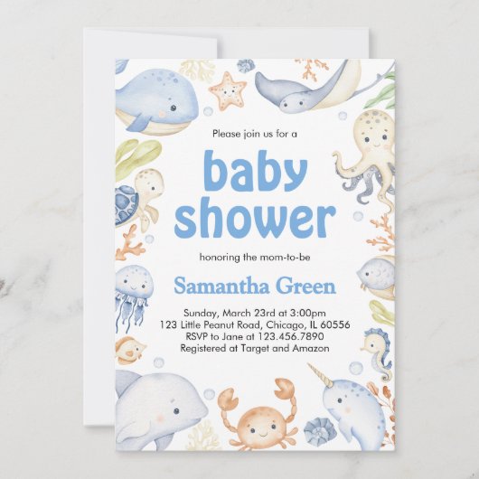 Jongen onder het Zee Baby shower Kaart (Voorkant)