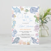 Jongen onder het Zee Ocean Animals Kaart (Staand voorkant)