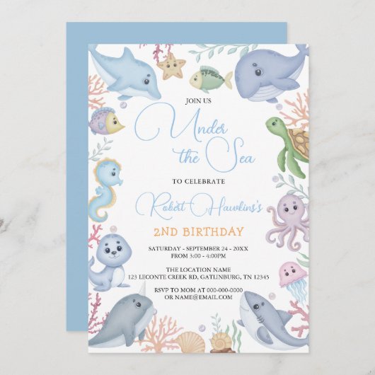 Jongen onder het Zee Ocean Animals Kaart (Voorkant / Achterkant)