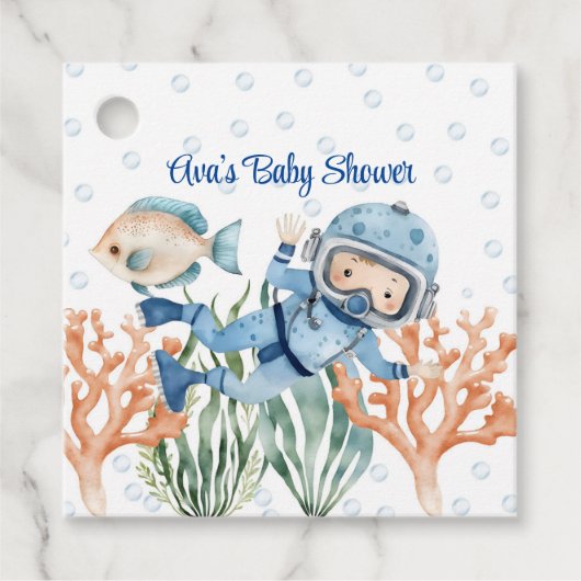 Jongen onder het Zeeen Baby shower Bedankjes Labels (Voorkant)