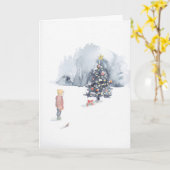 Jongen ontdekt boom kerstkaart kaart (Gele Bloem)