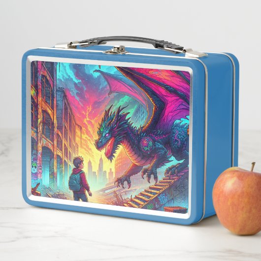 Jongen ontmoet een draak in een dystopische wereld (In situ)